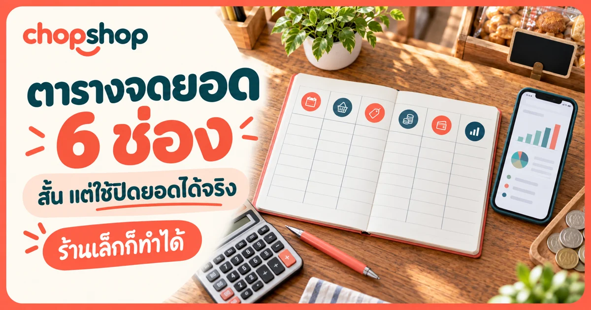 ตัวอย่างตารางจดยอดขายสำหรับร้านเล็กที่มี 6 ช่องจำเป็น